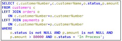 SQL query joining customers, orders, and payments