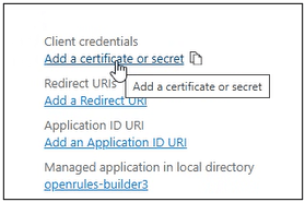 Client credentials section in Microsoft Entra