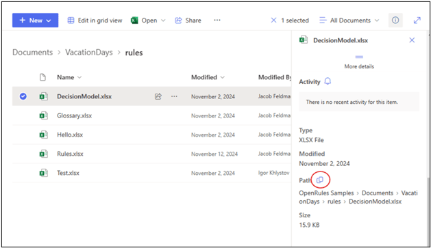 SharePoint document details showing the Path property