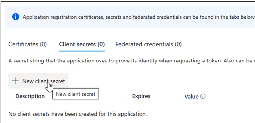 New client secret action in Microsoft Entra