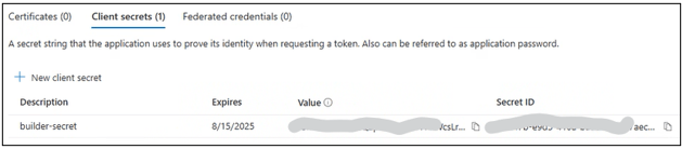 Generated client secret value in Microsoft Entra